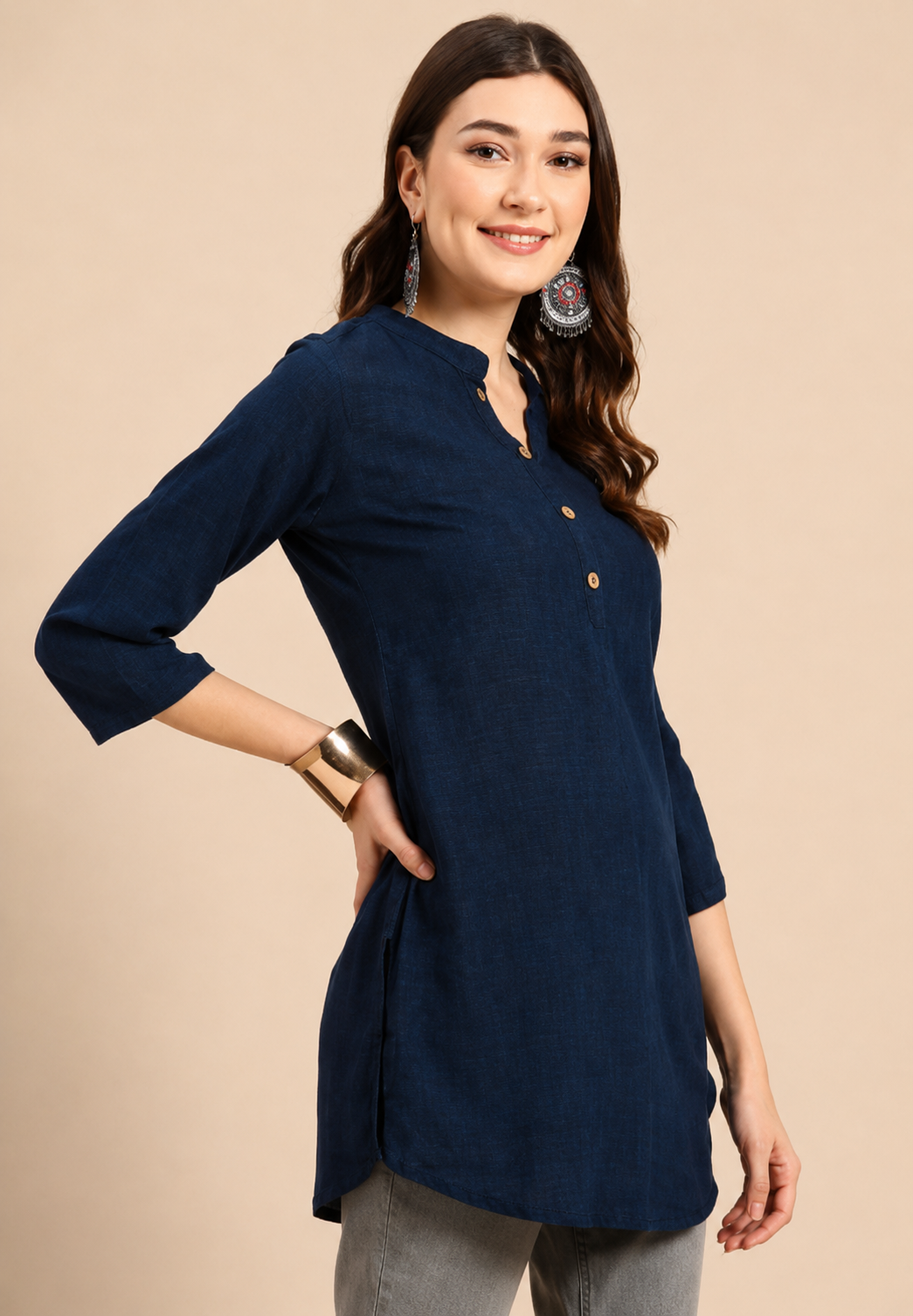 Navy Blue Printed Short Kurti