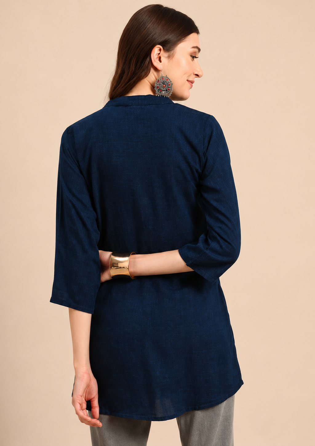 Navy Blue Printed Short Kurti