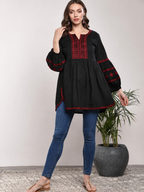 Black & Red Embroidered Tunic
