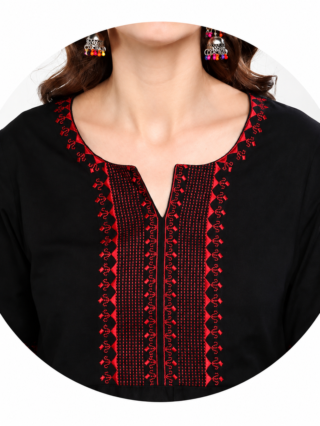 Black & Red Embroidered Tunic