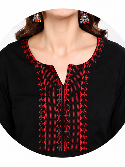 Black & Red Embroidered Tunic