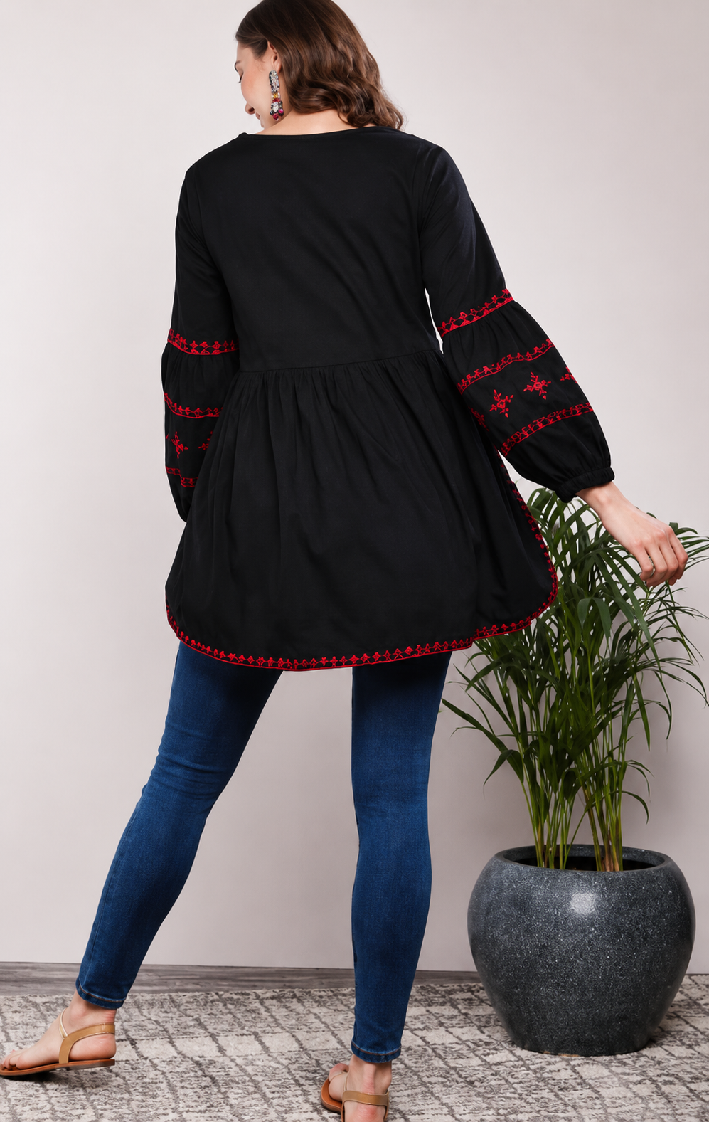Black & Red Embroidered Tunic