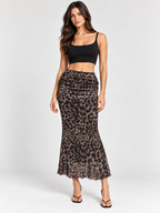 Leopard Print Ruched Maxi Skirt