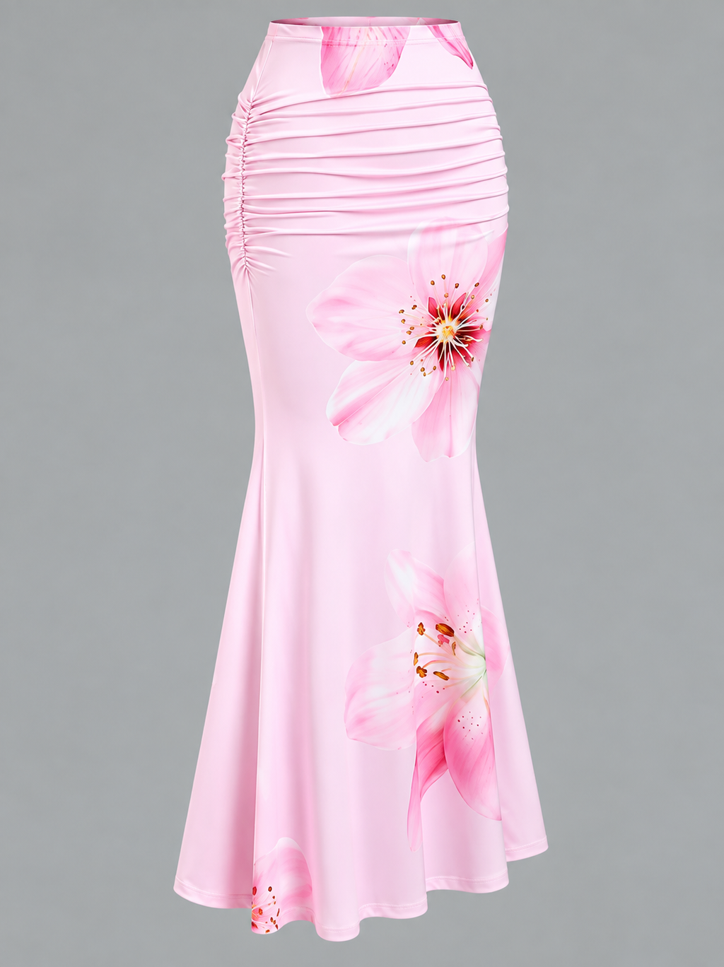 Floral Print Gathered Mermaid Skirt