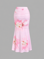 Floral Print Gathered Mermaid Skirt