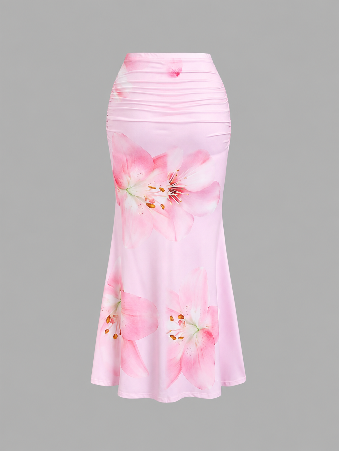 Floral Print Gathered Mermaid Skirt