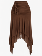 Ruched Asymmetrical Hem Layered Skirt