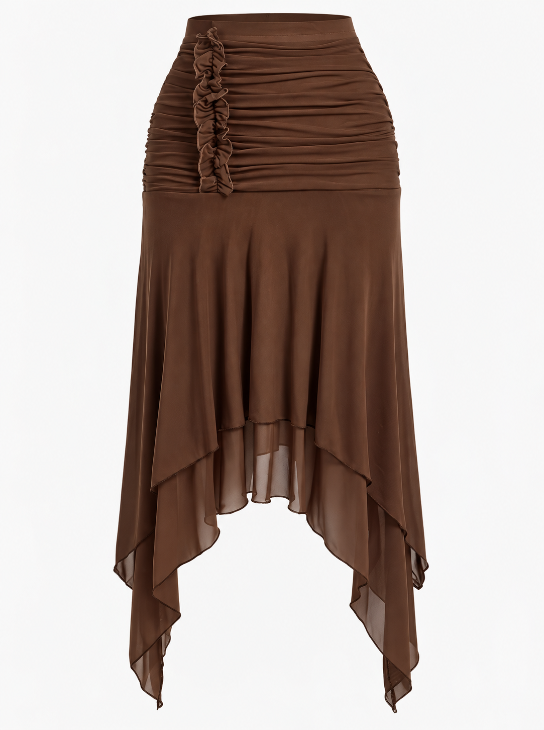 Ruched Asymmetrical Hem Layered Skirt
