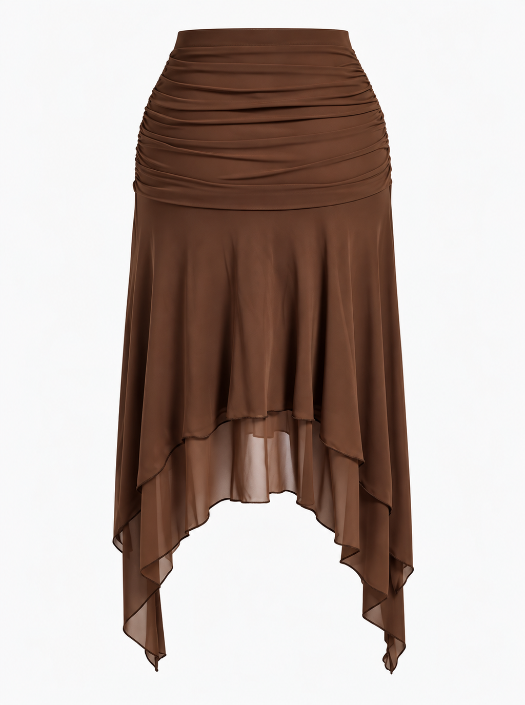 Ruched Asymmetrical Hem Layered Skirt