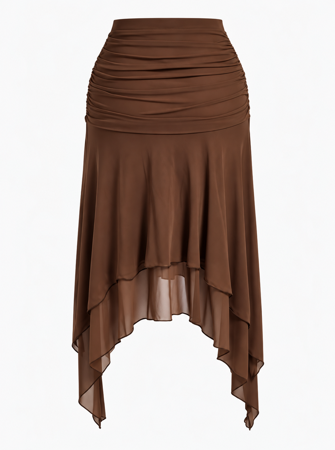 Ruched Asymmetrical Hem Layered Skirt