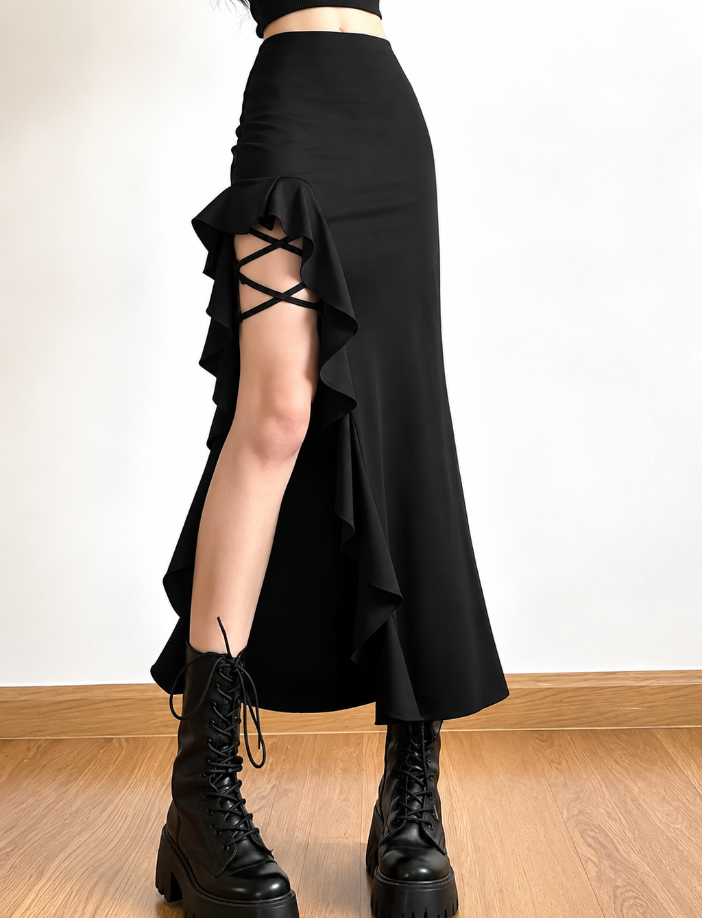 Asymmetrischer Rock mit Rüschen