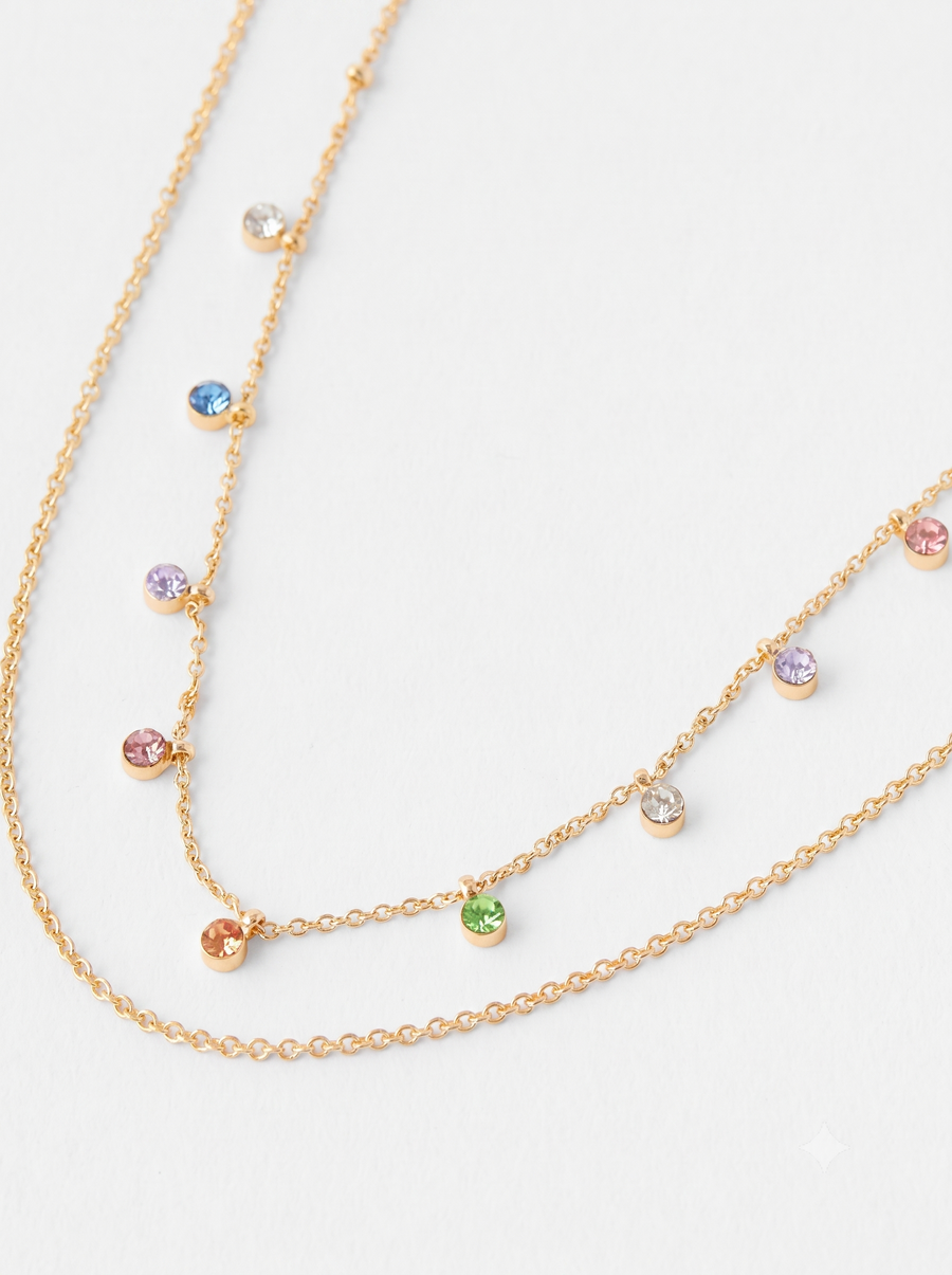 Gold-Toned & Blue Metal Gold-Plated Layered Necklace