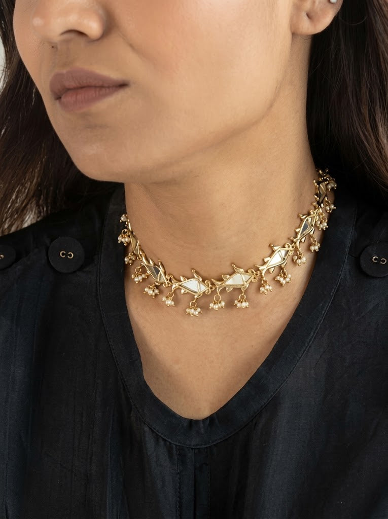 22kt Gold Plated Mirror Choker Necklace