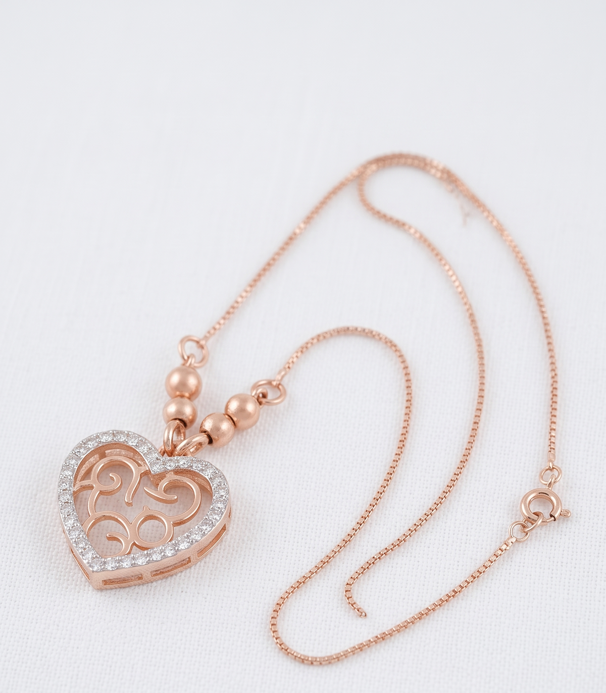 Rose Gold Plated Brass Cubic Zirconia Contemporary Maze Heart Necklace