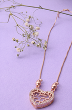 Rose Gold Plated Brass Cubic Zirconia Contemporary Maze Heart Necklace