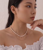 Women Gold-Plated Artificial Beads Double Layered Statement Necklace
