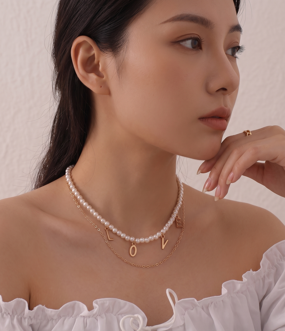 Women Gold-Plated Artificial Beads Double Layered Statement Necklace
