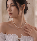 Women Gold-Plated Artificial Beads Double Layered Statement Necklace