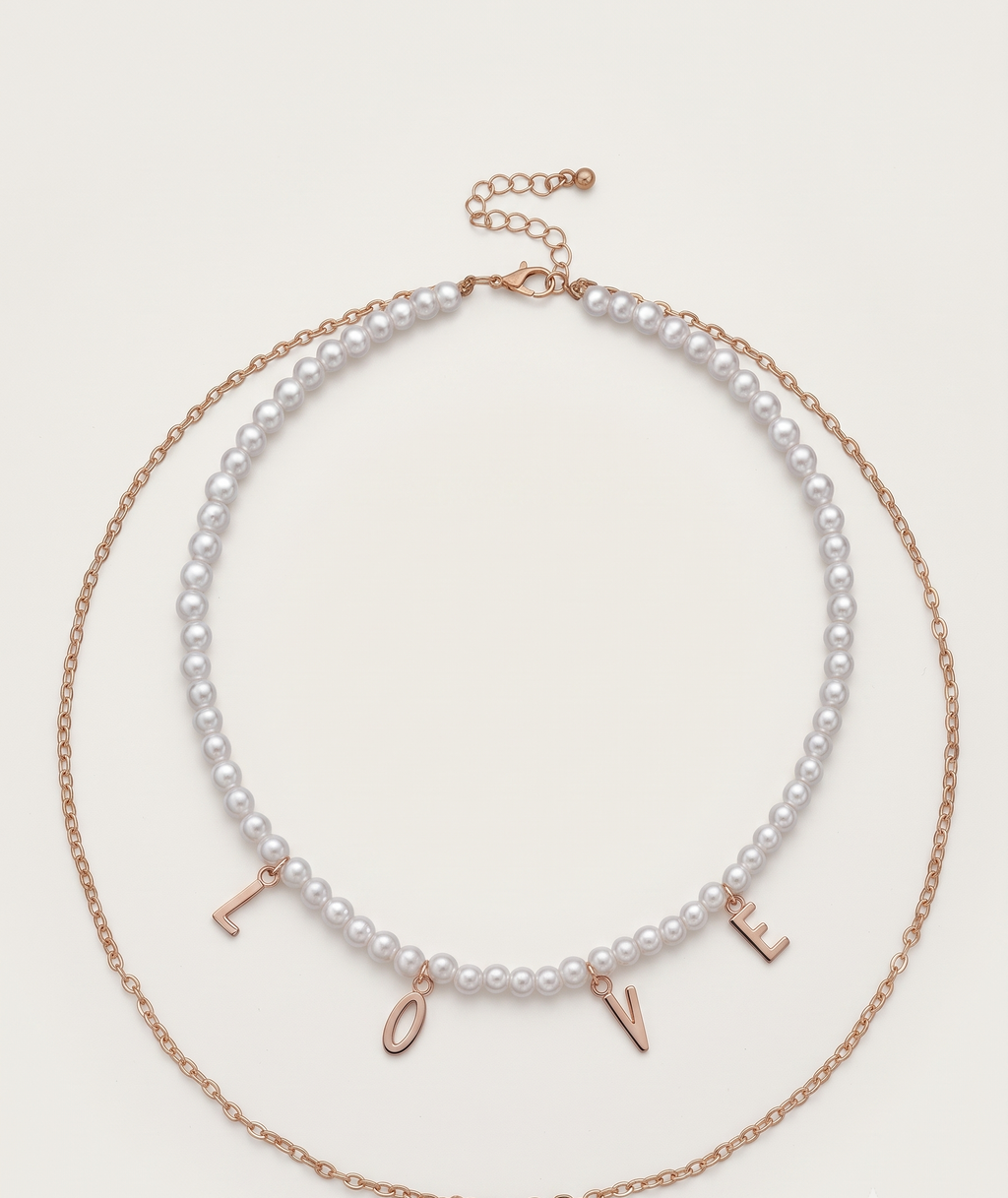 Women Gold-Plated Artificial Beads Double Layered Statement Necklace