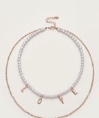 Women Gold-Plated Artificial Beads Double Layered Statement Necklace