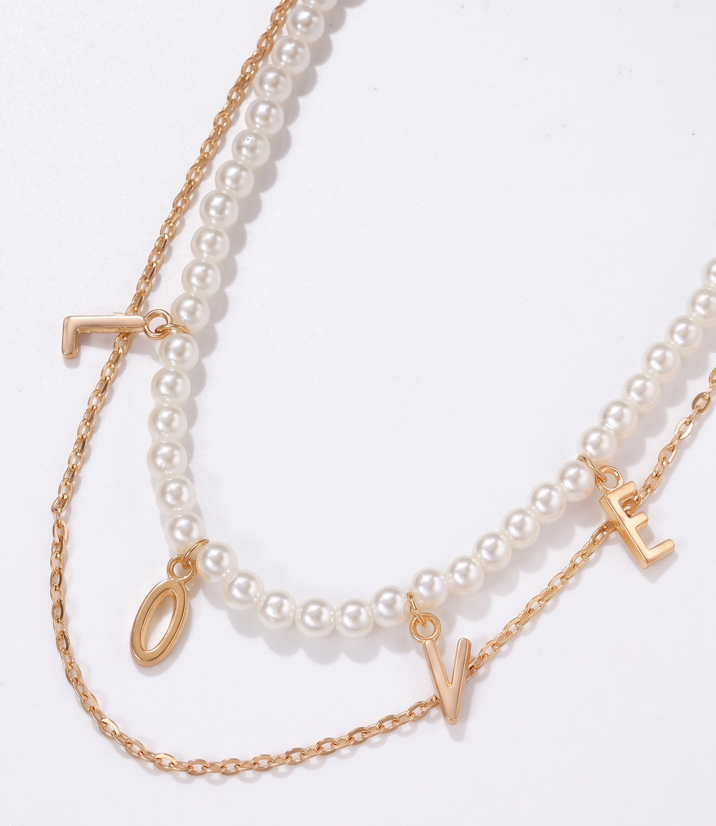 Women Gold-Plated Artificial Beads Double Layered Statement Necklace