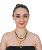 Gold-Plated Layered Green Necklace with Pearl Drop