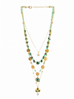 Gold-Plated Layered Green Necklace with Pearl Drop