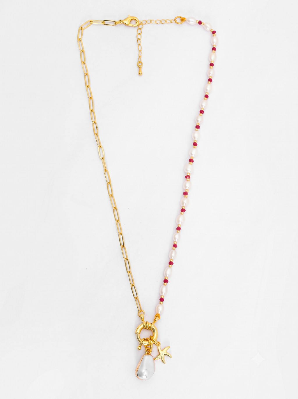 Pearl & Gold Plated Chain Necklace with Star Charm Pendant