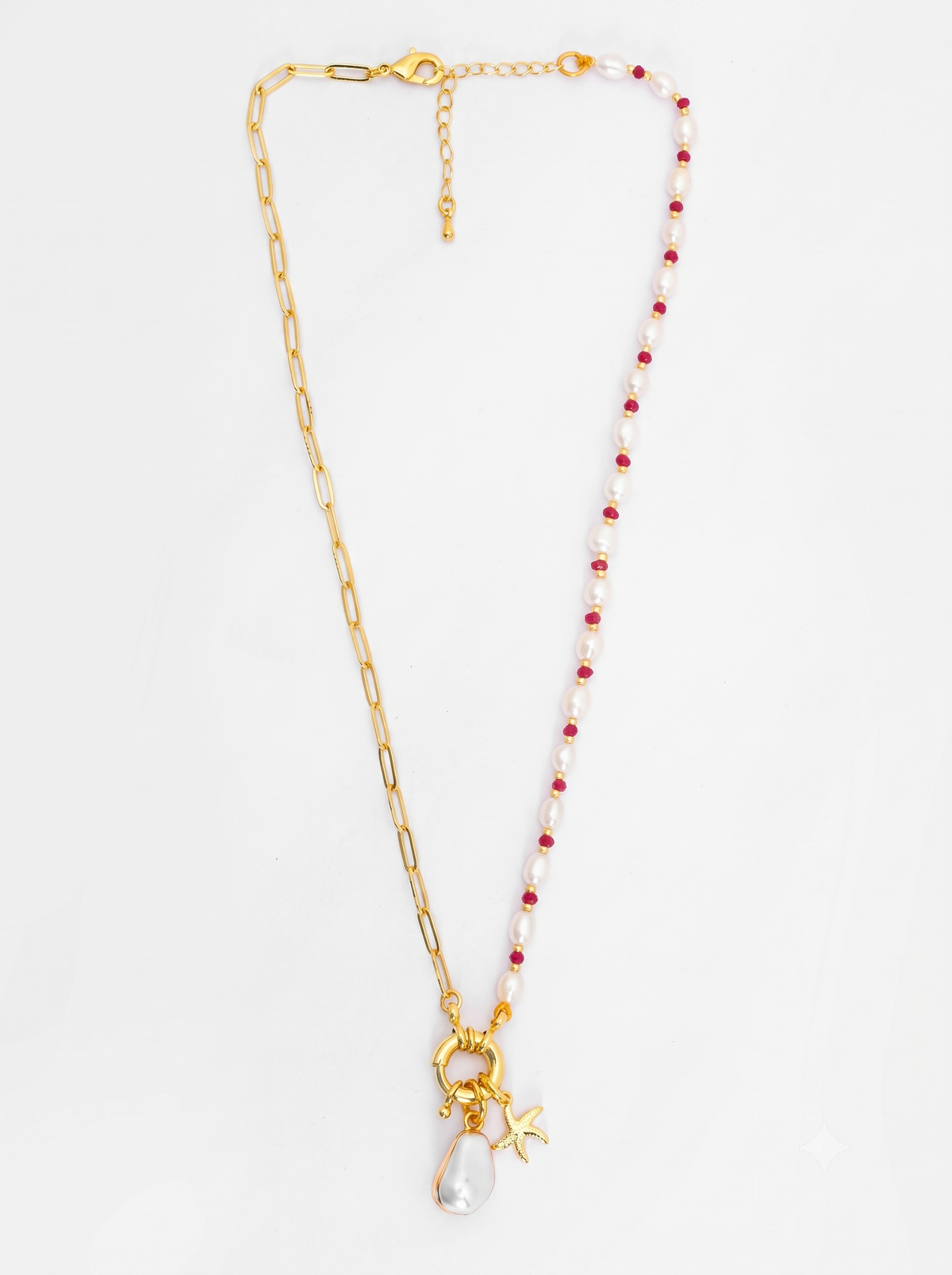 Pearl & Gold Plated Chain Necklace with Star Charm Pendant