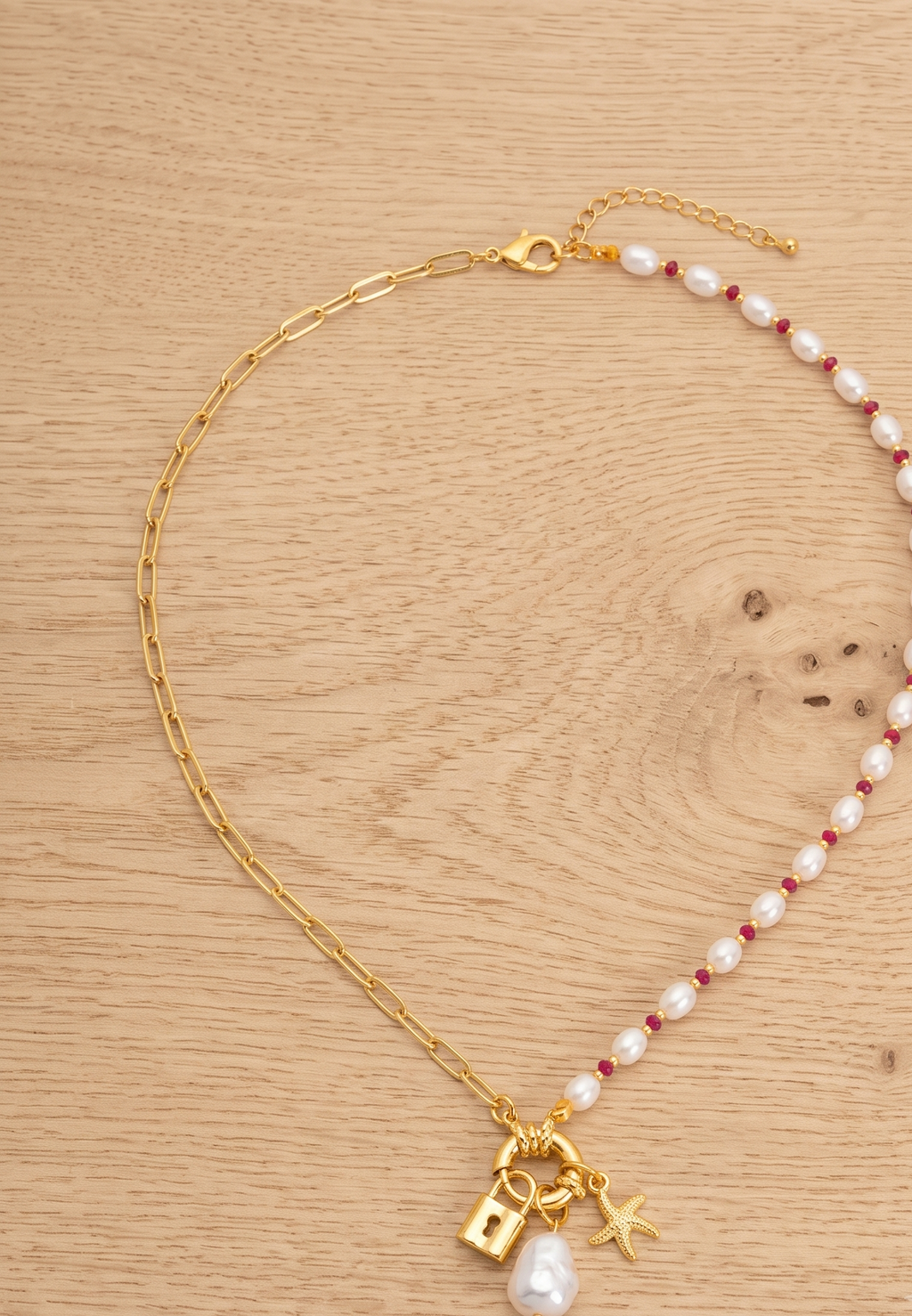 Pearl & Gold Plated Chain Necklace with Star Charm Pendant