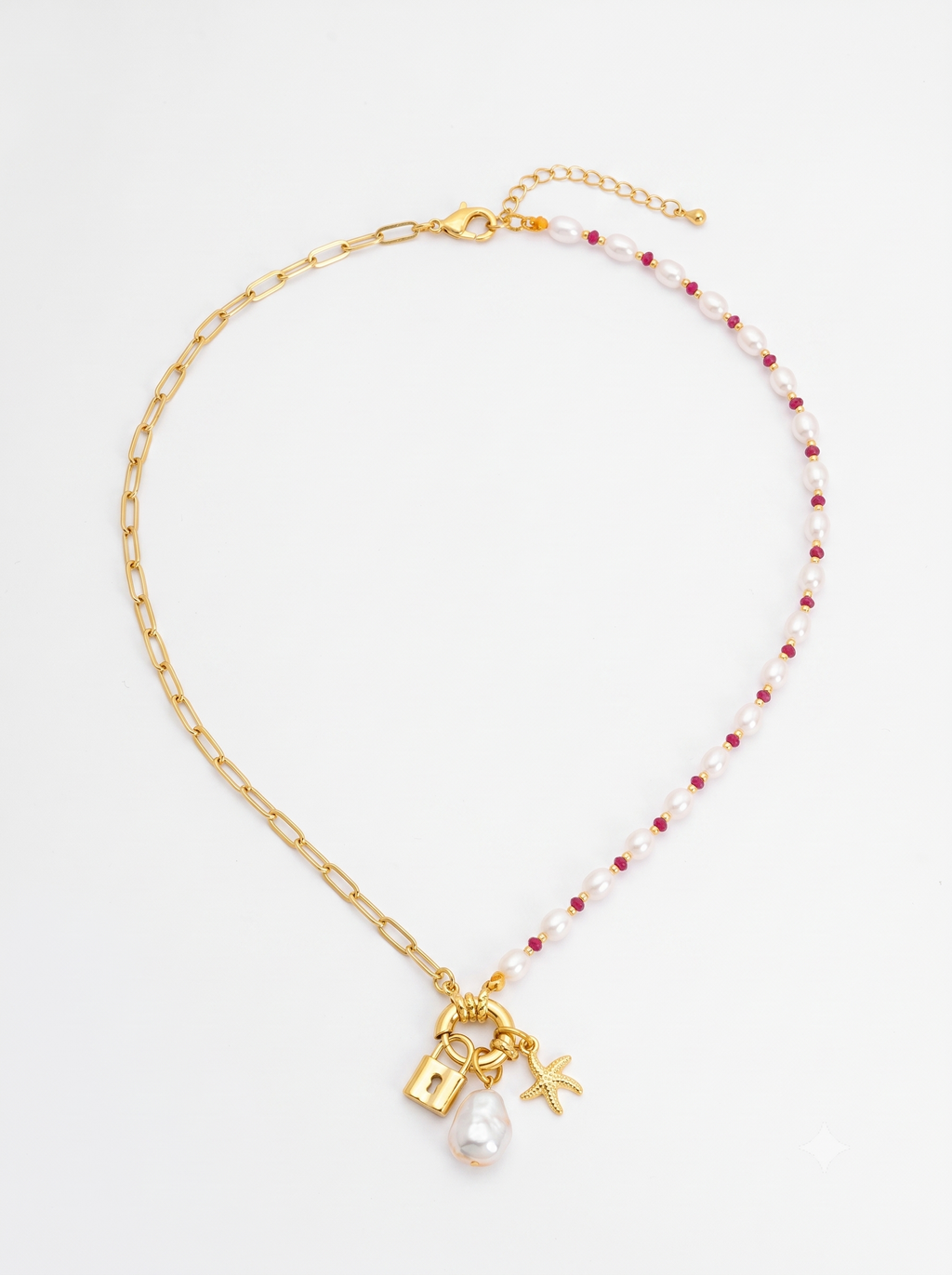 Pearl & Gold Plated Chain Necklace with Star Charm Pendant