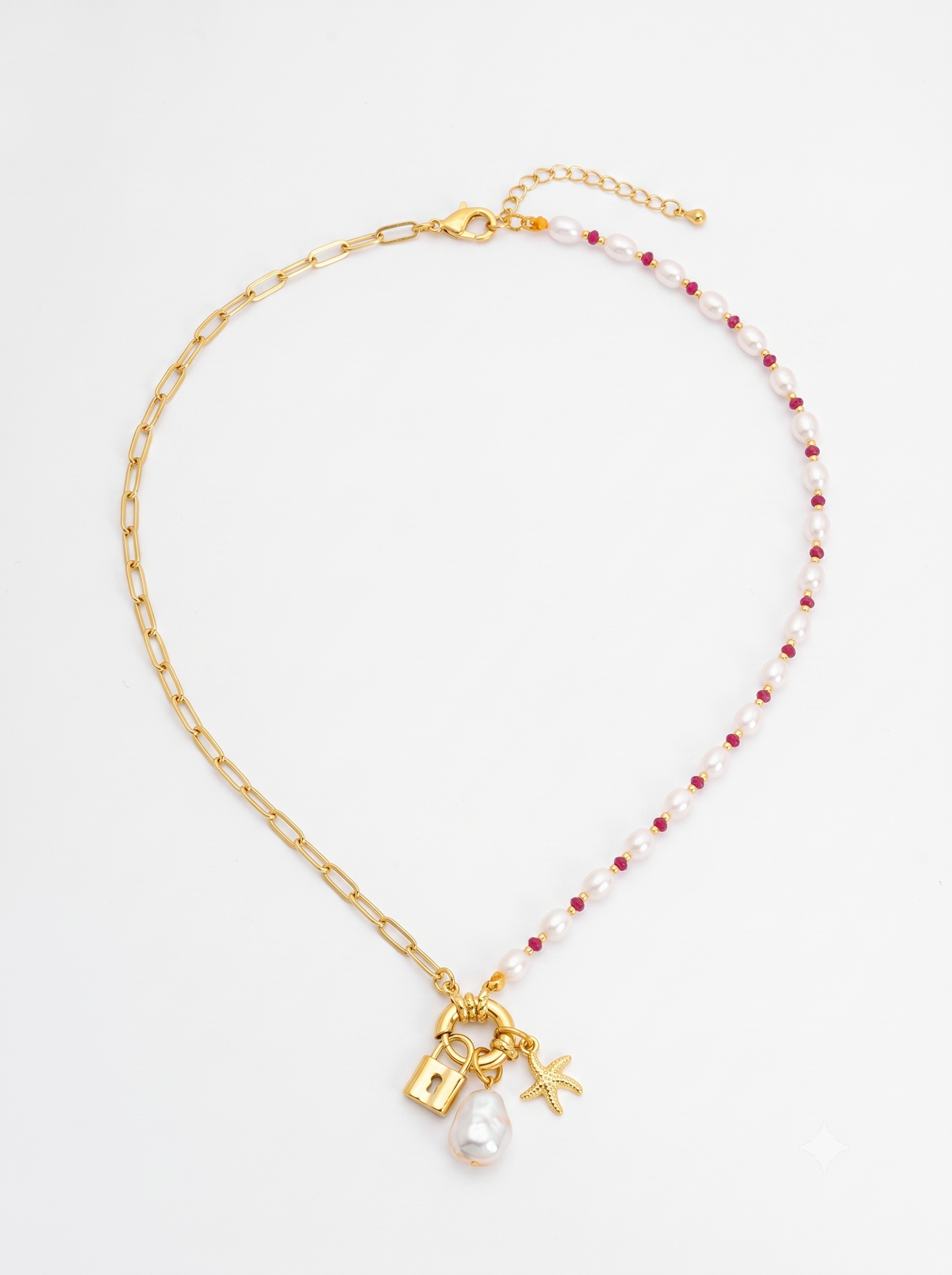 Pearl & Gold Plated Chain Necklace with Star Charm Pendant