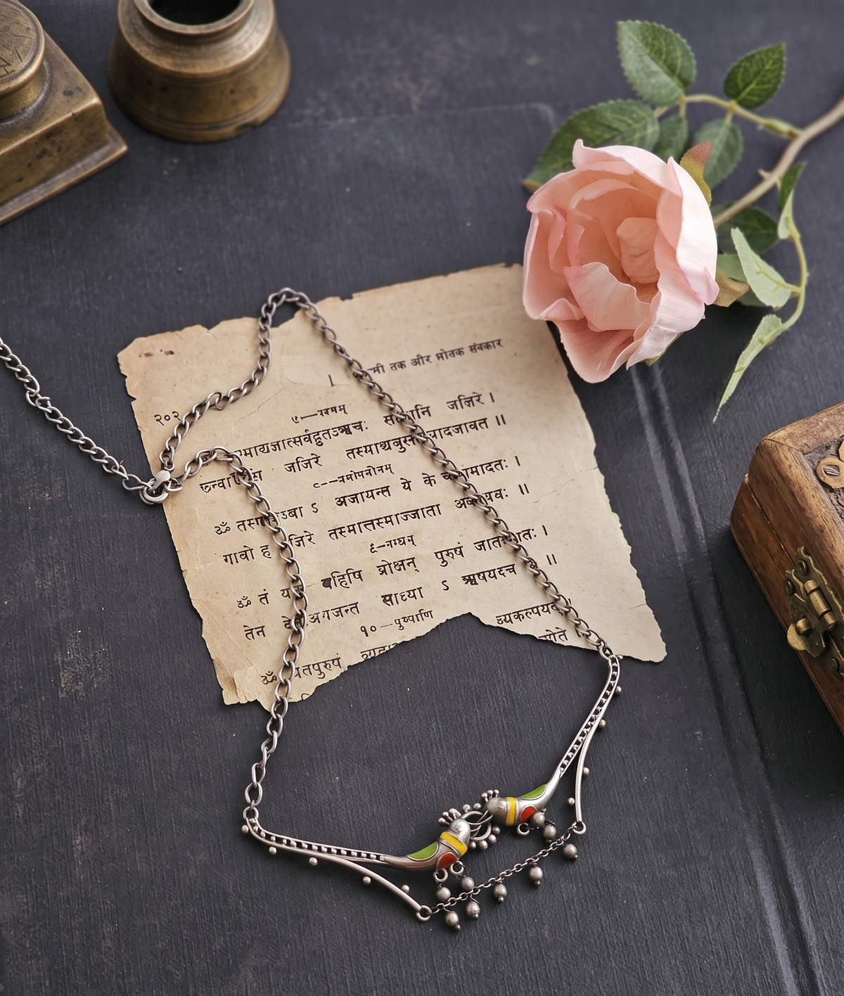 Brass Silver-Plated Oxidised Necklace