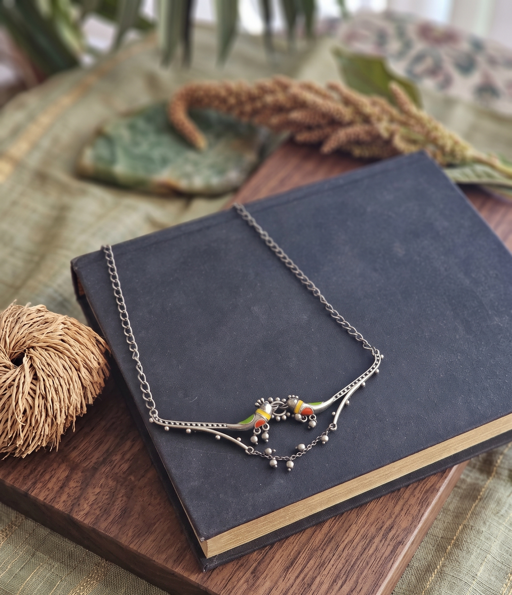 Brass Silver-Plated Oxidised Necklace