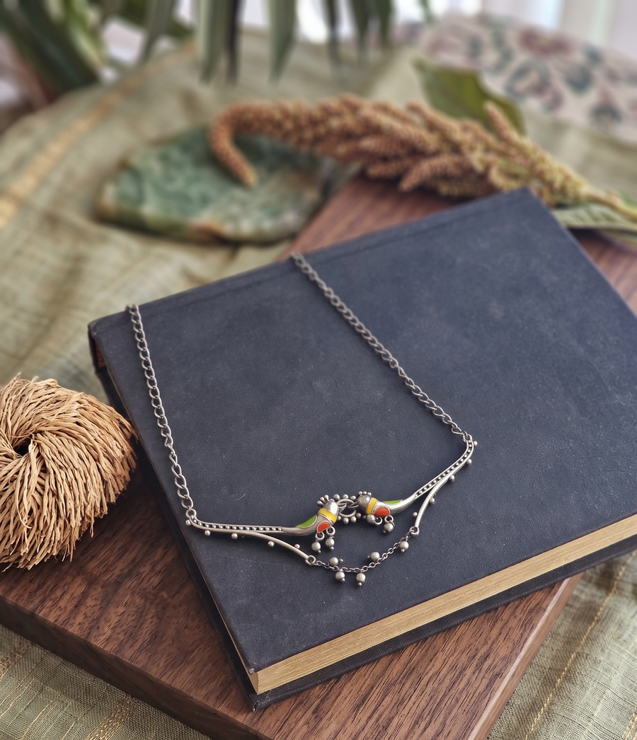 Brass Silver-Plated Oxidised Necklace
