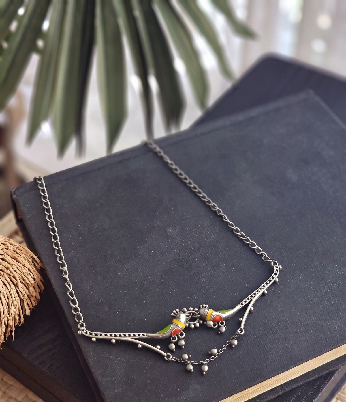 Brass Silver-Plated Oxidised Necklace