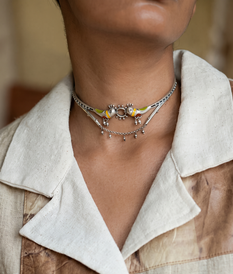 Brass Silver-Plated Oxidised Necklace