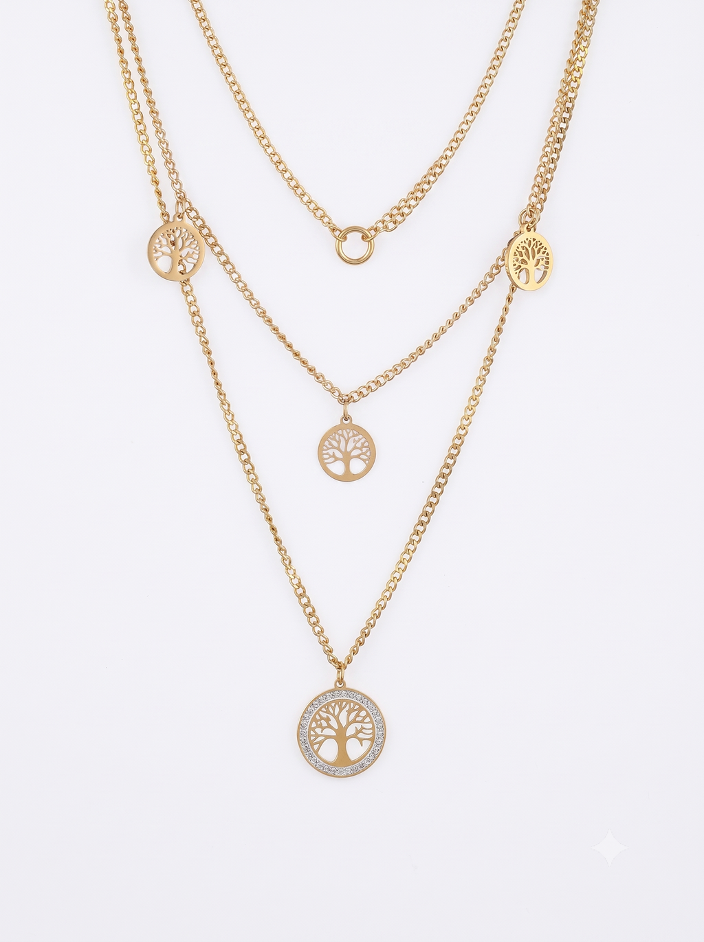 Gold-Plated Life of Tree Charm Layered Necklace