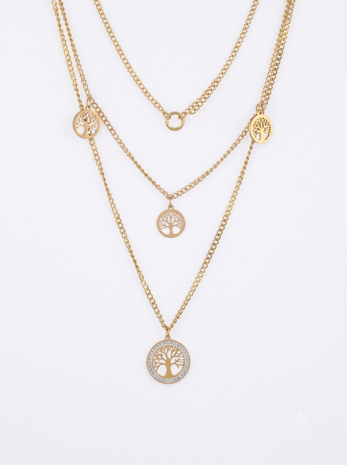 Gold-Plated Life of Tree Charm Layered Necklace