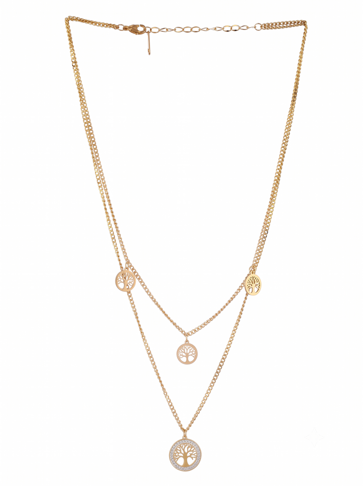 Gold-Plated Life of Tree Charm Layered Necklace
