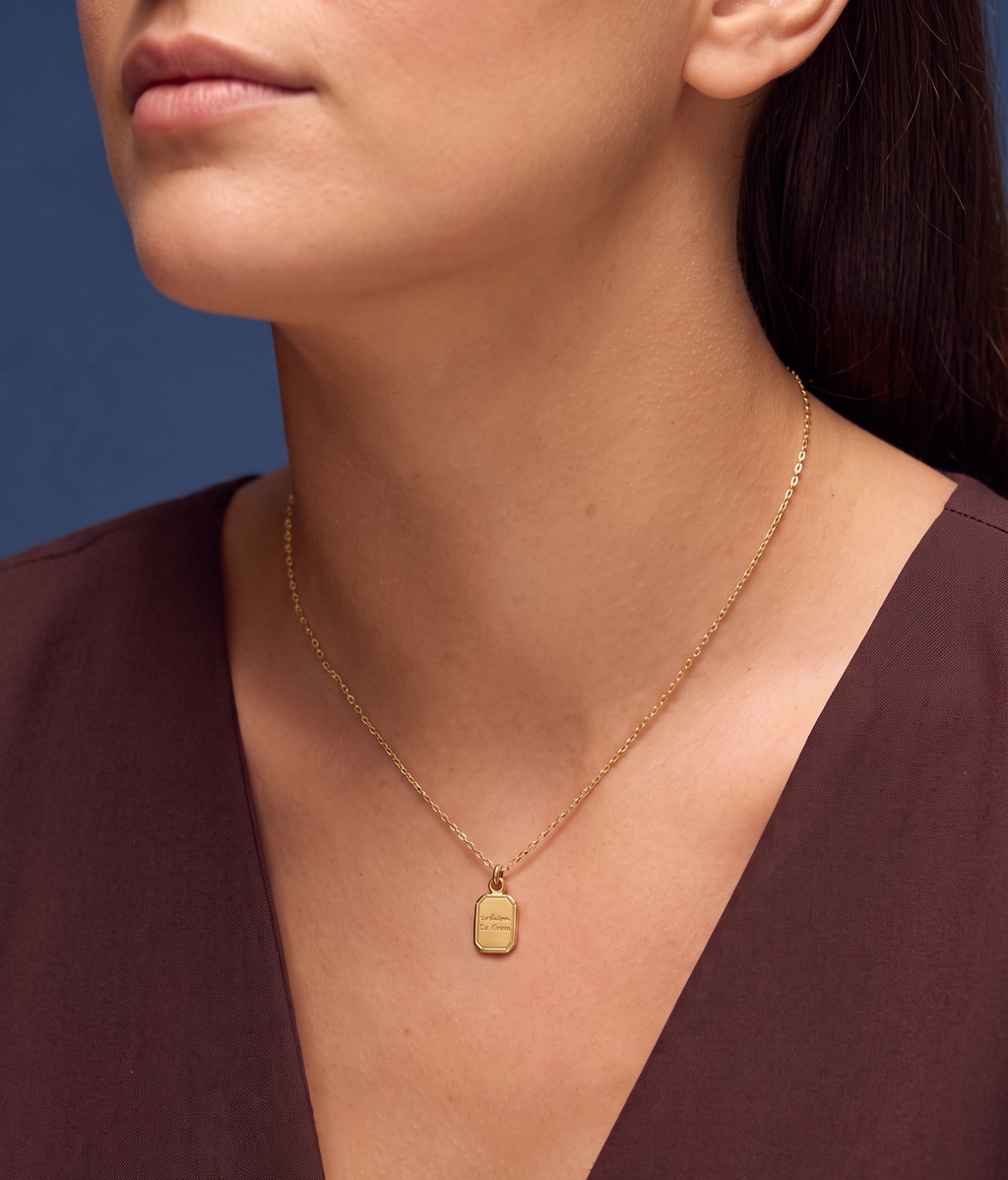 18K Gold-Plated "Where is Love" Engraved Tag Pendant Necklace