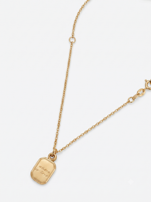 18K Gold-Plated "Where is Love" Engraved Tag Pendant Necklace