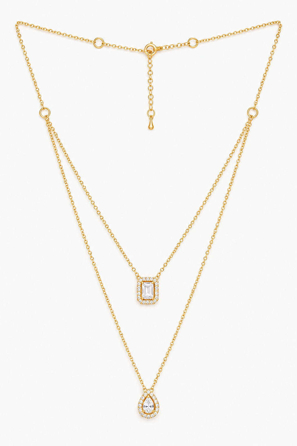Gold-Plated Brass Solitaire Layered Necklace