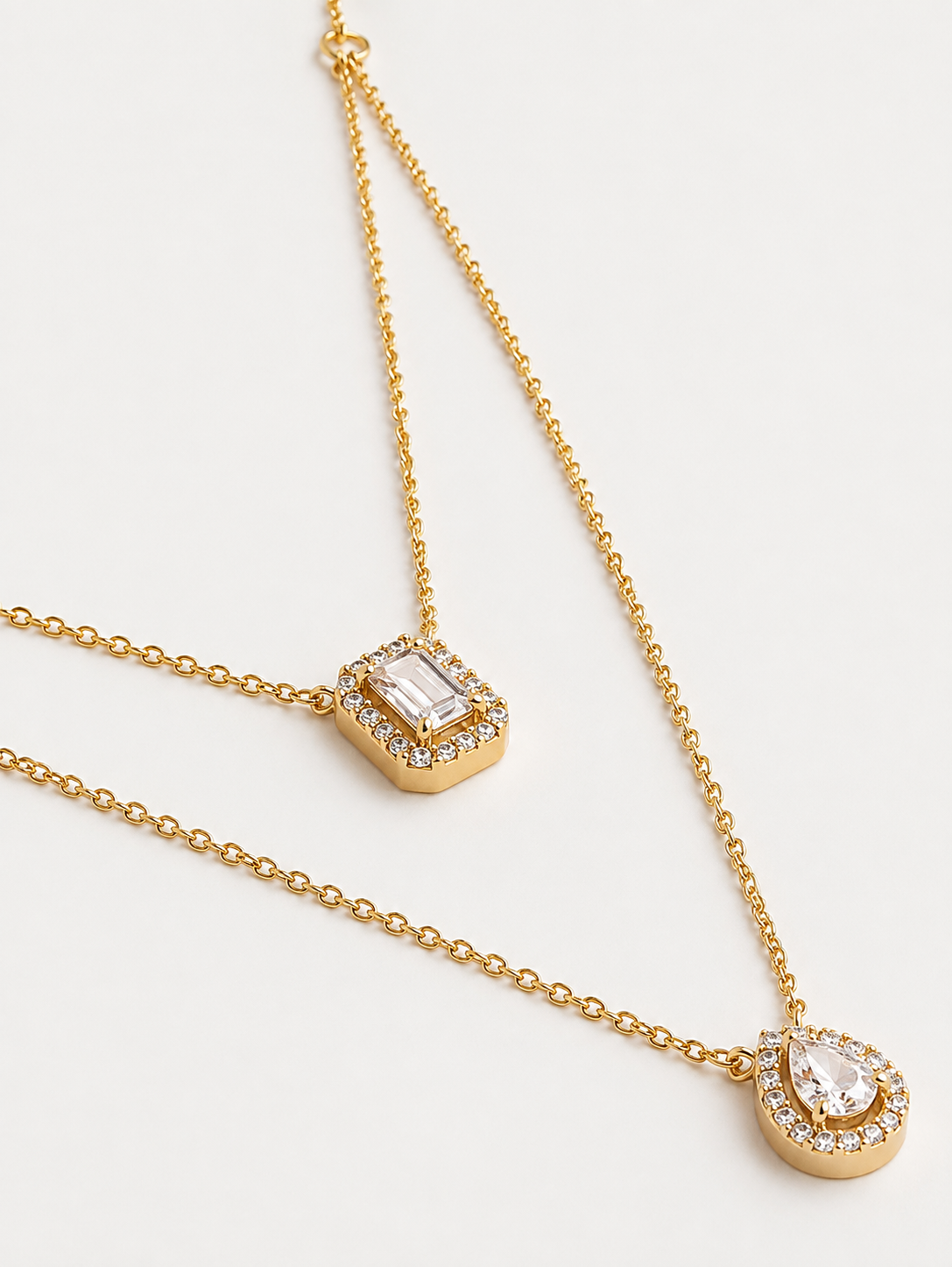 Gold-Plated Brass Solitaire Layered Necklace