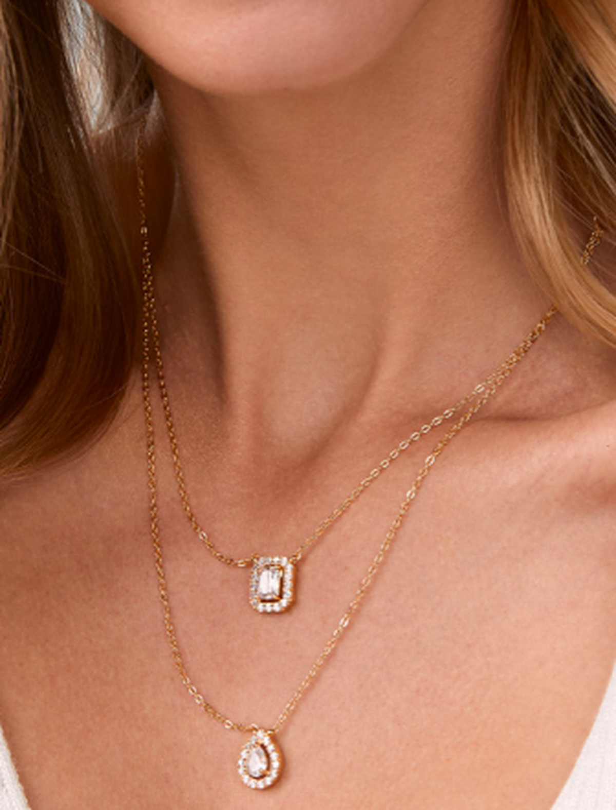 Gold-Plated Brass Solitaire Layered Necklace