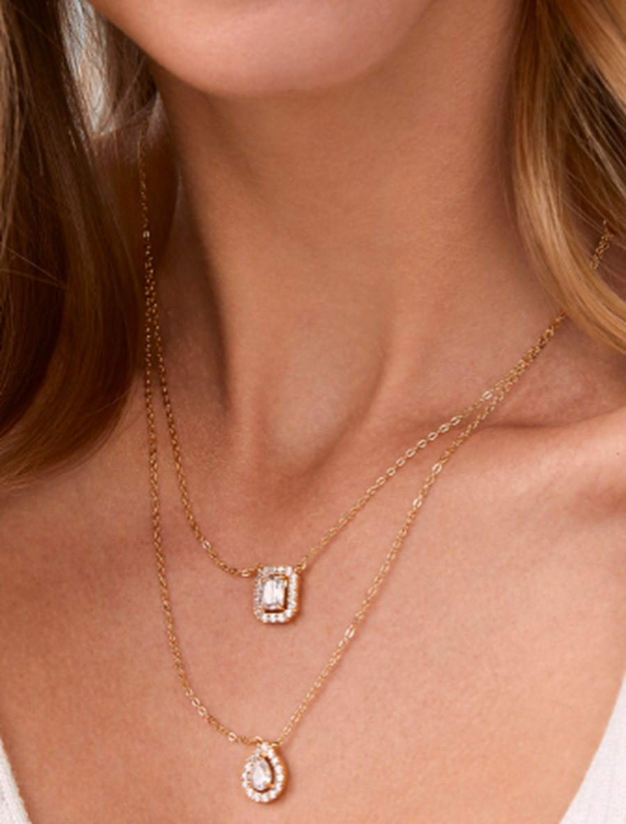 Gold-Plated Brass Solitaire Layered Necklace