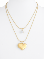 Gold-Plated Stainless Steel Heart and Crystal Studded Layered Necklace