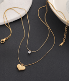 Gold-Plated Stainless Steel Heart and Crystal Studded Layered Necklace