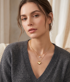 Gold-Plated Stainless Steel Heart and Crystal Studded Layered Necklace