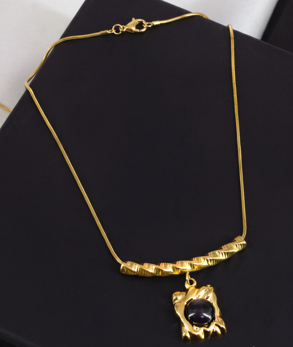 Gold-Plated Stainless Steel Stone Studded Geometric Chain